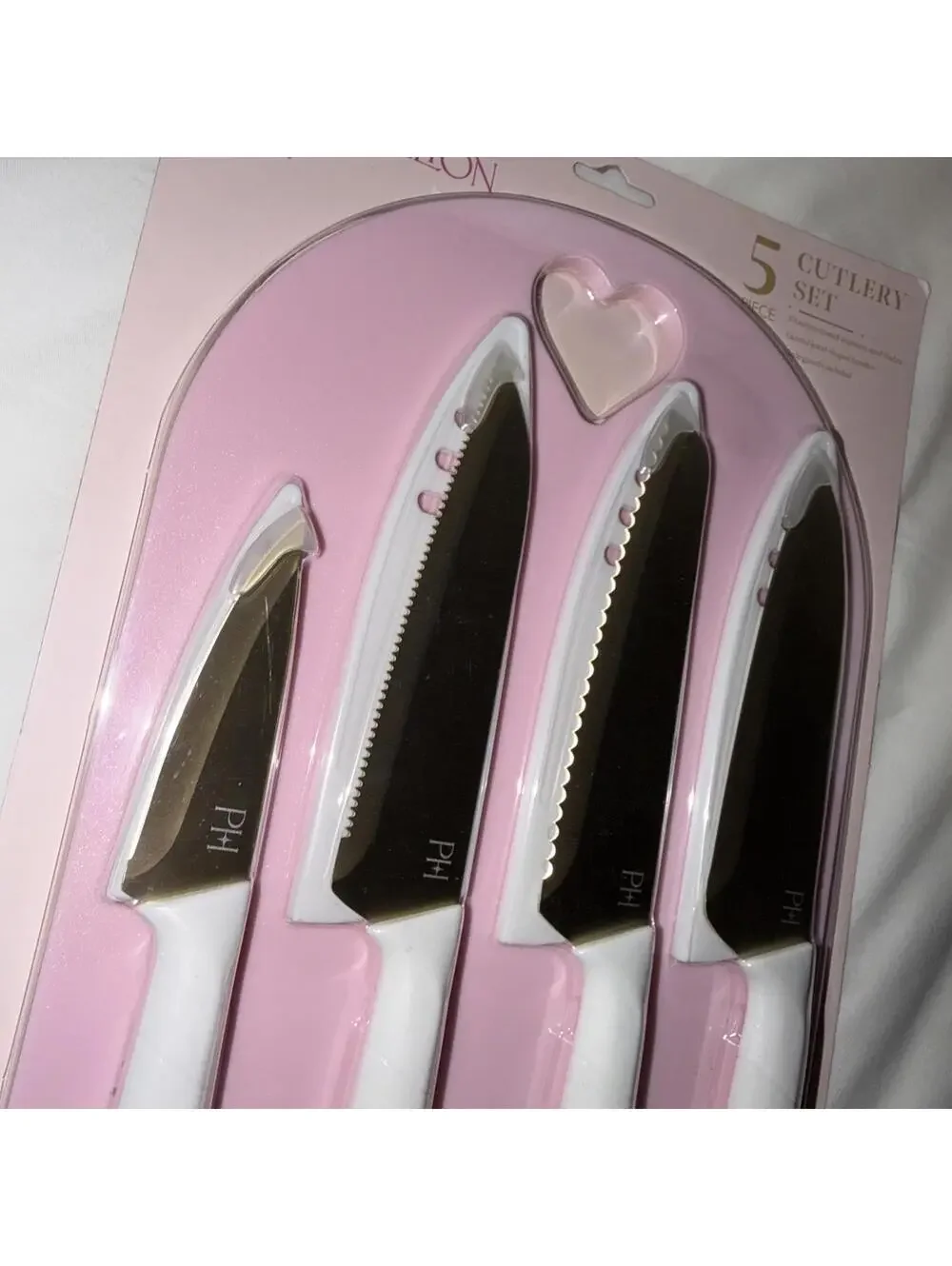 Paris Hilton 5 Piece Knife Set White Gold Stainless Steel Dishwasher Safe